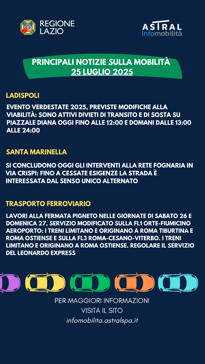 Regione Lazio (@regionelazio) on Twitter photo 🚘 <a href="/astralmobilita/">Astral Infomobilità</a> Le principali notizie sulla mobilità di oggi #25luglio
Qui tutti i dettagli tinyurl.com/3dxu4jaj 🚘 <a href="/astralmobilita/">Astral Infomobilità</a> Le principali notizie sulla mobilità di oggi #25luglio
Qui tutti i dettagli tinyurl.com/3dxu4jaj