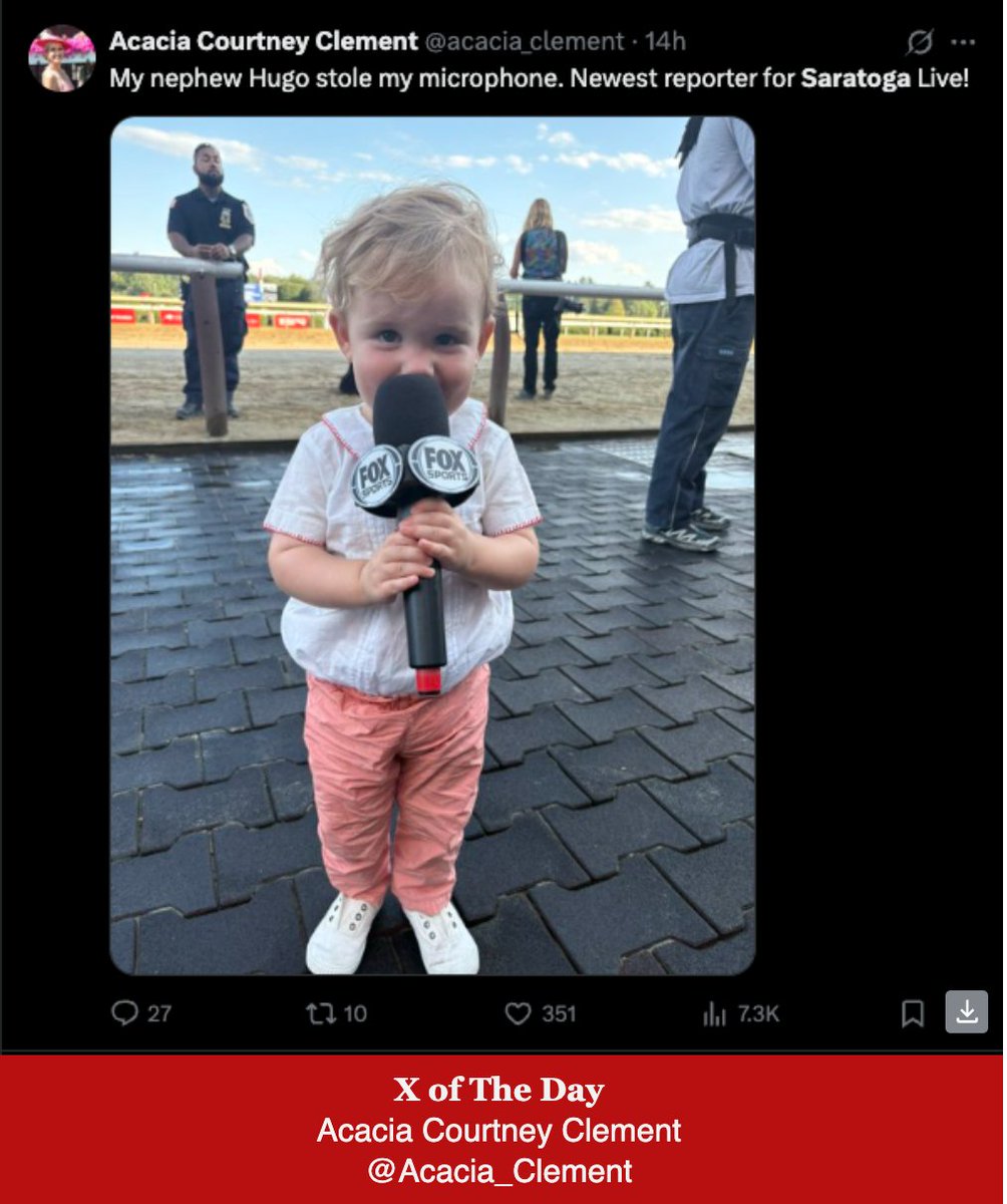 TogaTracksider's tweet image. Curlin Stakes. CAW Outrage. Fred Snaps.
A Travers prep with big implications. But @Fredthehorse64 says @TheNYRA is letting bettors get robbed blind.
🐦 X of the Day @acacia_clement
Today’s analysis, headlines & news from👉 shorturl.at/tkp8t
