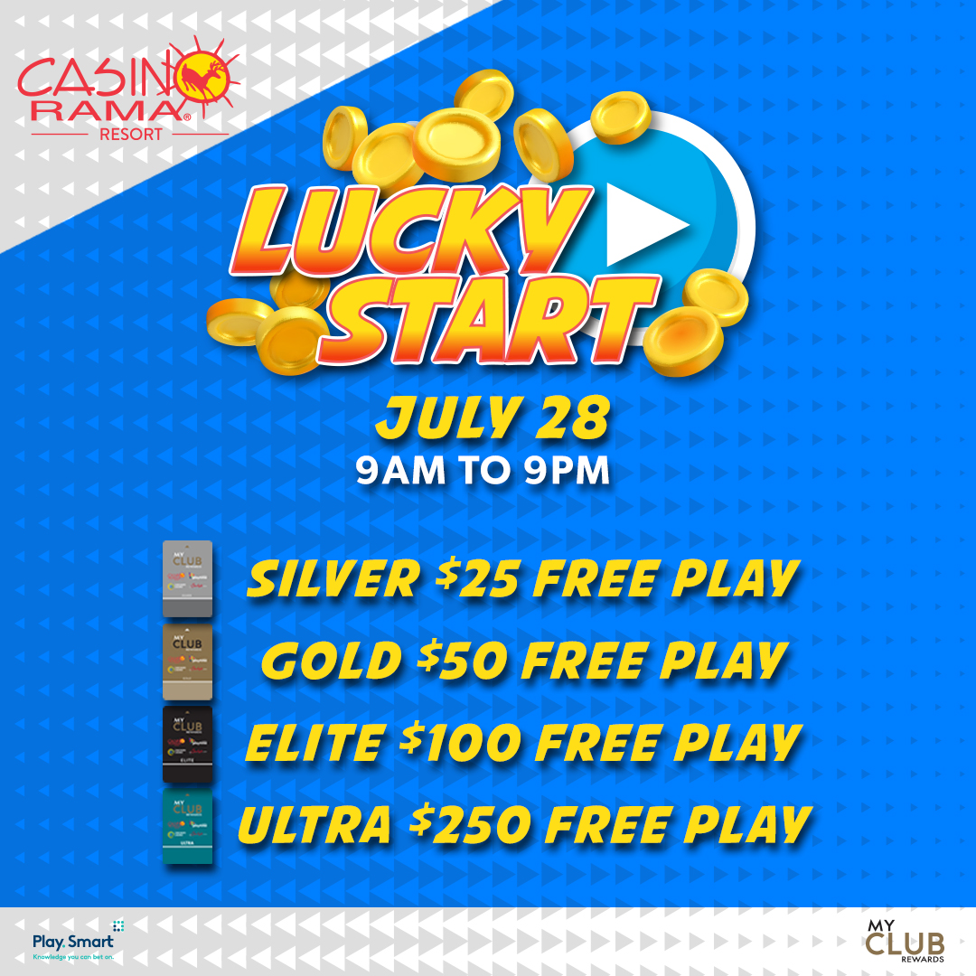 CasinoRamaLive's tweet image. 🍀 LUCKY START returns July 28 🍀 
Exclusive Free Play offer tailored to your tier level (Silver members and above)! Don’t miss your chance to play more – just for being you. 

Reward Life with My Club Rewards, only at Gateway Casinos! #RewardLife #MyClubRewards 
19+ | PlaySmart
