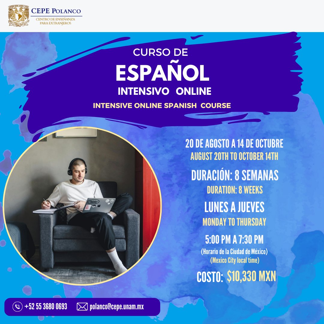 cepepolanco's tweet photo. Start learning Spanish now!

Enroll in our Intensive Online Course - Fall 1.

Online 💻

Registration ⬇
https://t.co/D1cEZkoXMd

📝 Email - polanco@cepe.unam.mx
📱WhatsApp - +52 55 3680 0693

#UNAM #Español #Spanish #西班牙语 #studyspanish #学习西班牙语 #estudiaespañol https://t.co/LiSS0UDtUi