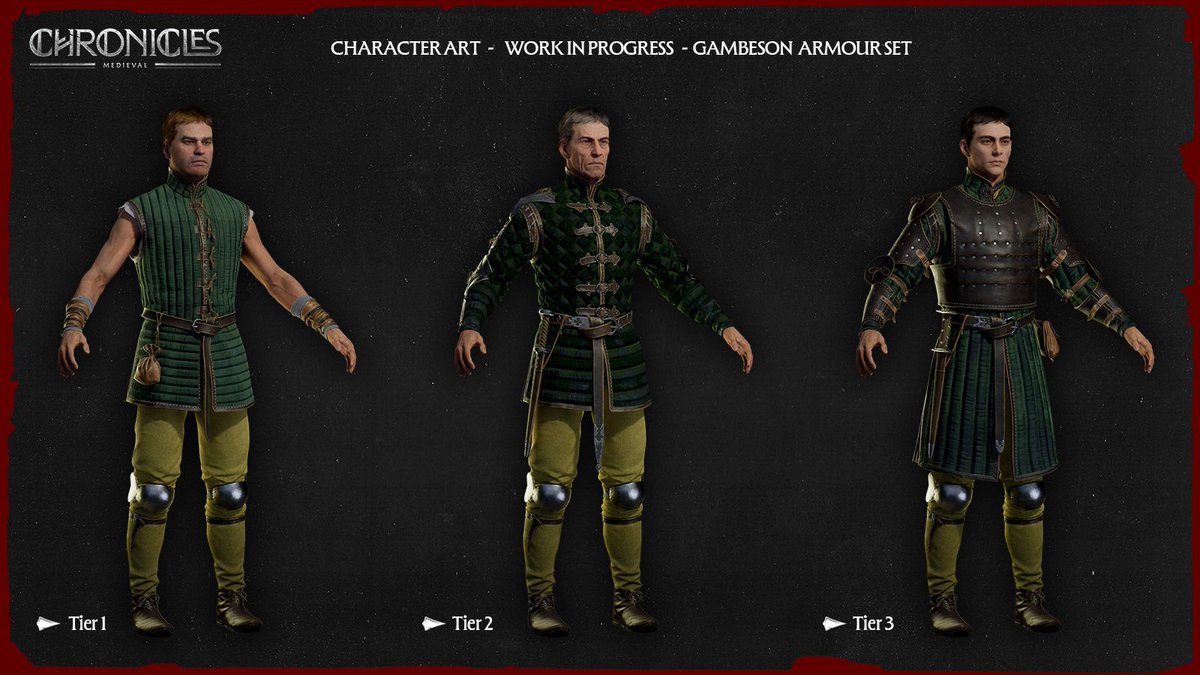 Chronicles1313's tweet image. Feast your eyes on this Gambeson armor set. Each tier brings more refined craftsmanship!
#ChroniclesMedieval
