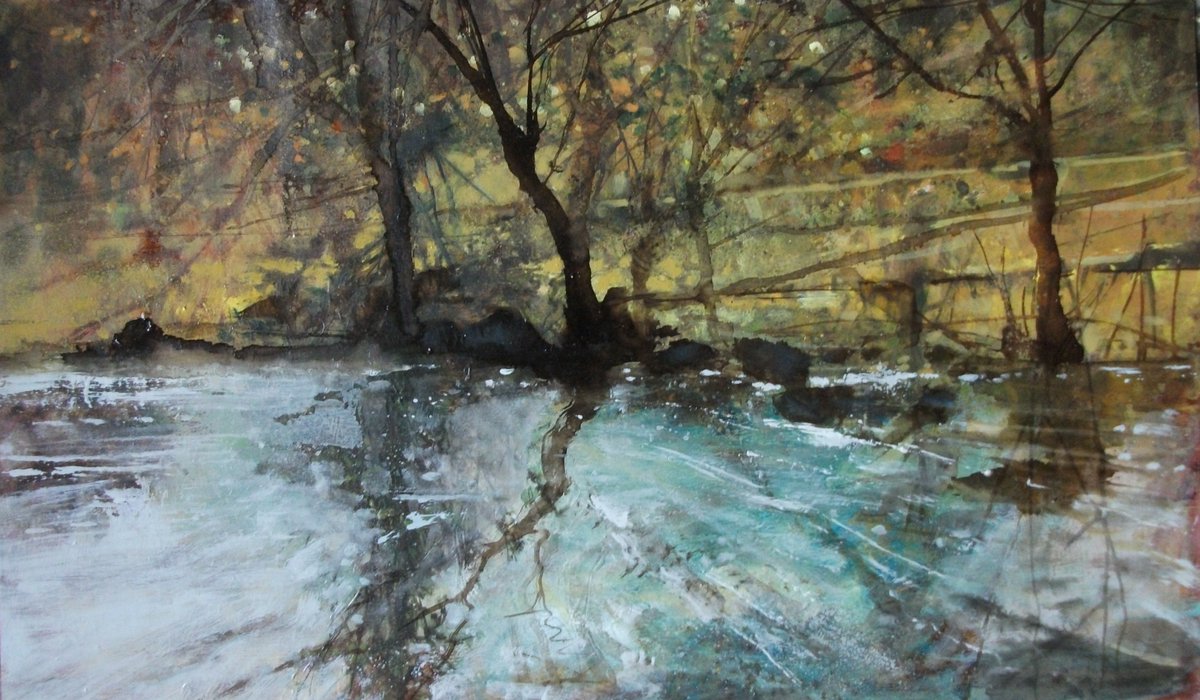 L1465 Wharfedale acrylic and oil on paper 14x24 inches.Details in alt text. If interested in purchasing please message me.