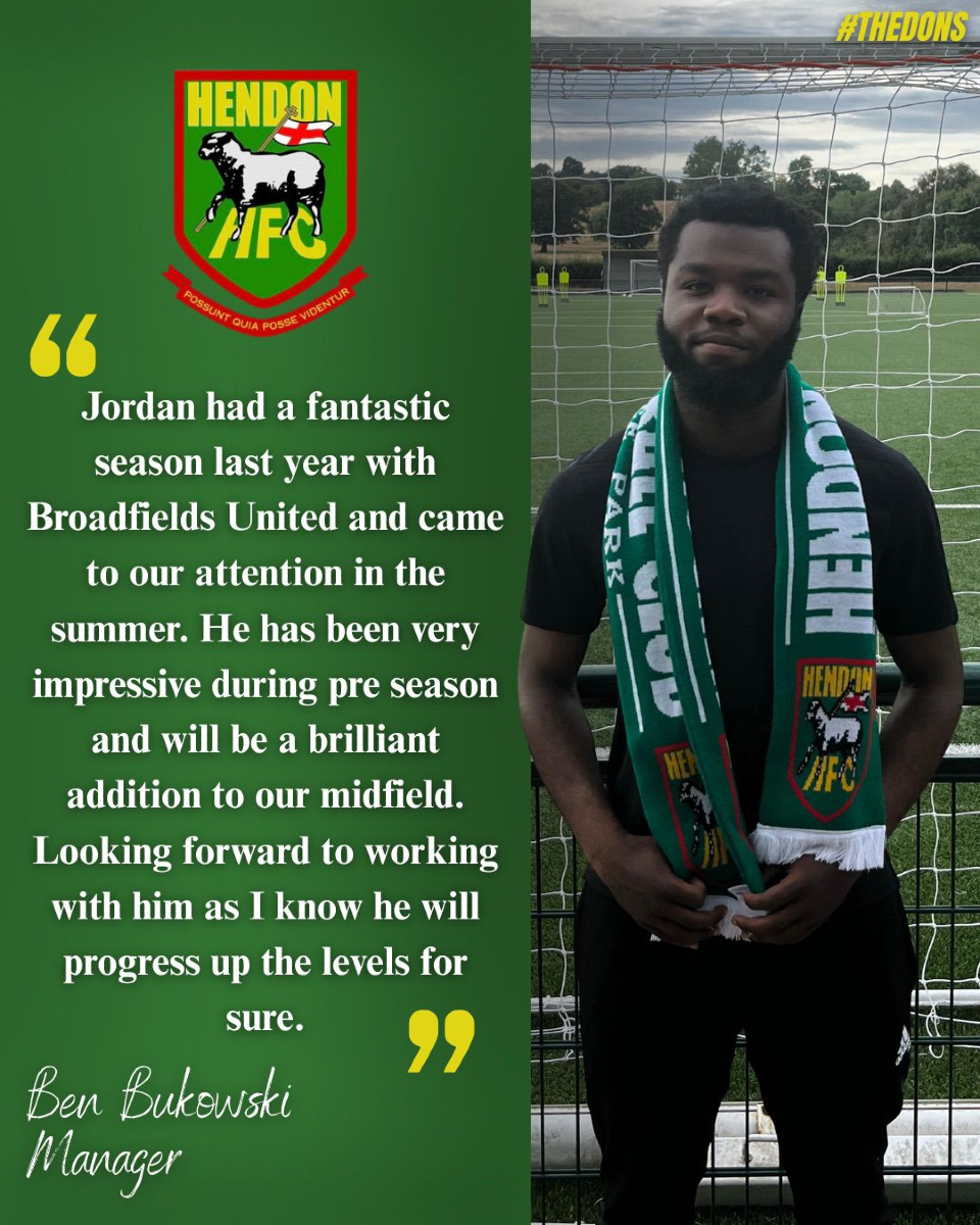 HendonFC's tweet image. ✍️ Jordan Grey signs on!

Midfielder Jordan Grey has joined the club after impressing on trial this summer 🔥

He joins from Broadfields United, having previously been with Bristol Rovers and Huddersfield Town as a youngster!

Welcome aboard Jordan! 💚

Jordan’s kit is now…