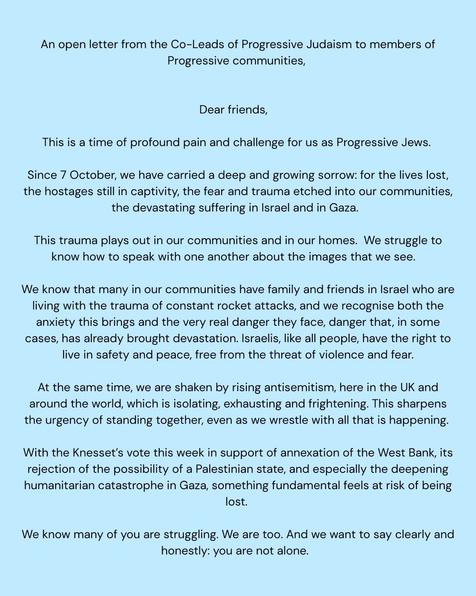 ChiefExecRabbis's tweet image. An open letter from the Co-Leads of Progressive Judaism