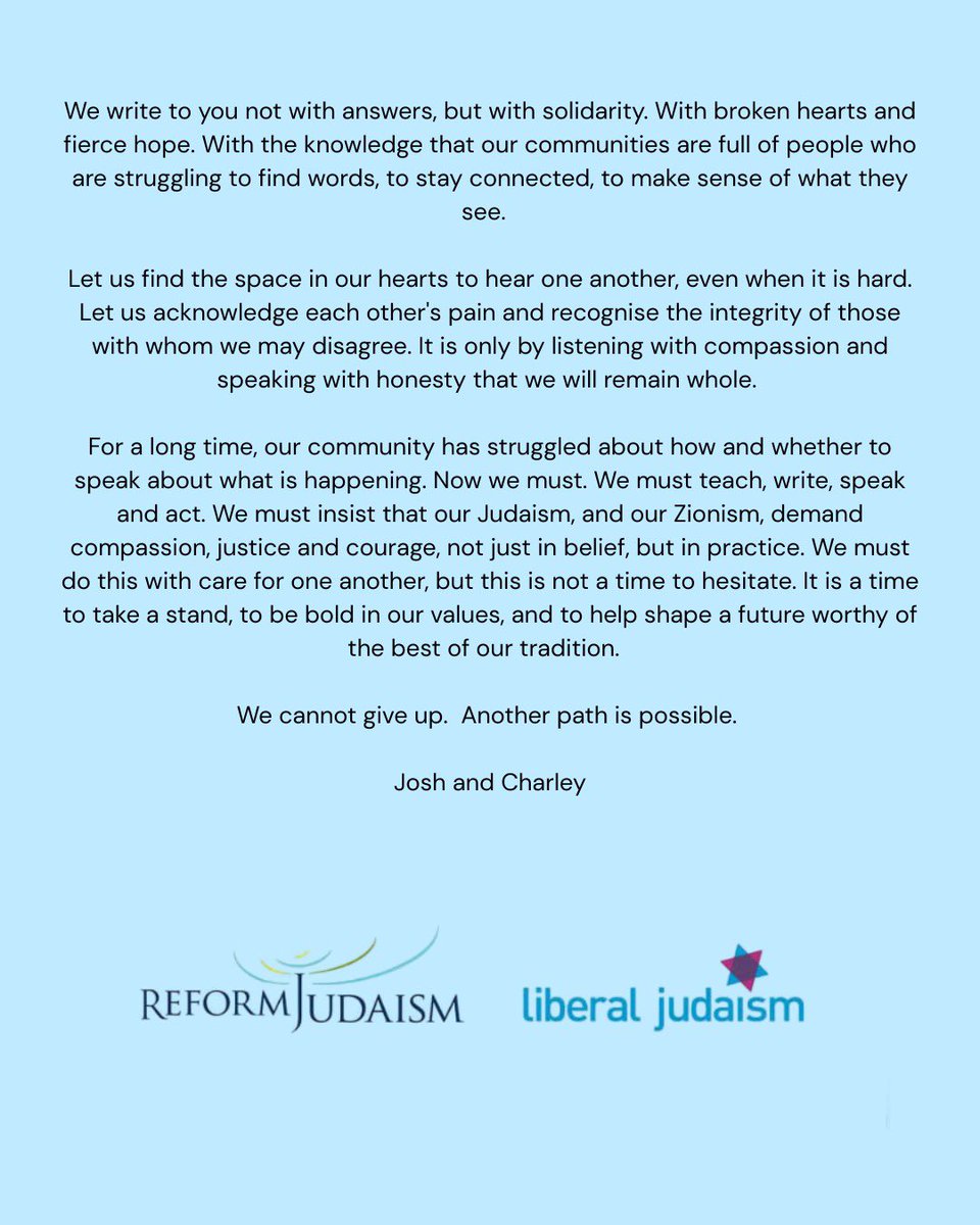 ChiefExecRabbis's tweet image. An open letter from the Co-Leads of Progressive Judaism
