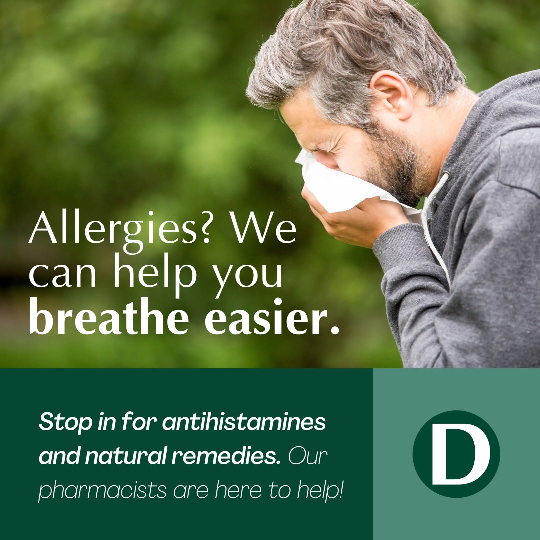 Summer allergies can put a damper on your fun. 🤧🌸 From antihistamines to natural remedies, our pharmacists are here to help you breathe easier all season long. 💊🌿 Visit us for personalized allergy relief today!