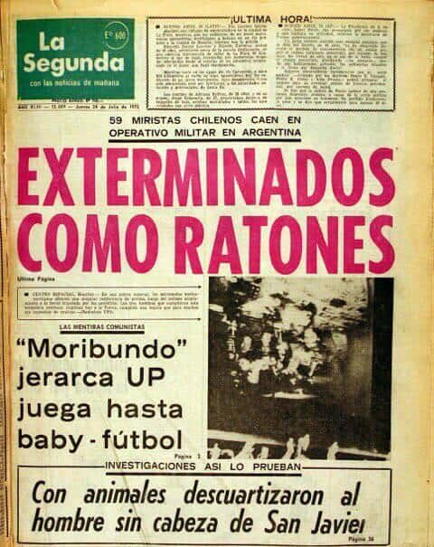 RadioUmbral's tweet image. 24 de Julio 1975
El vespertino La Segunda publicaba la más nefasta portada de la historia de la prensa escrita de Chile
Hasta el día de hoy el medio no ha ofrecido disculpas públicas por el hecho haciéndose complice de la desaparición de 119 compatriotas
(Operación Colombo)