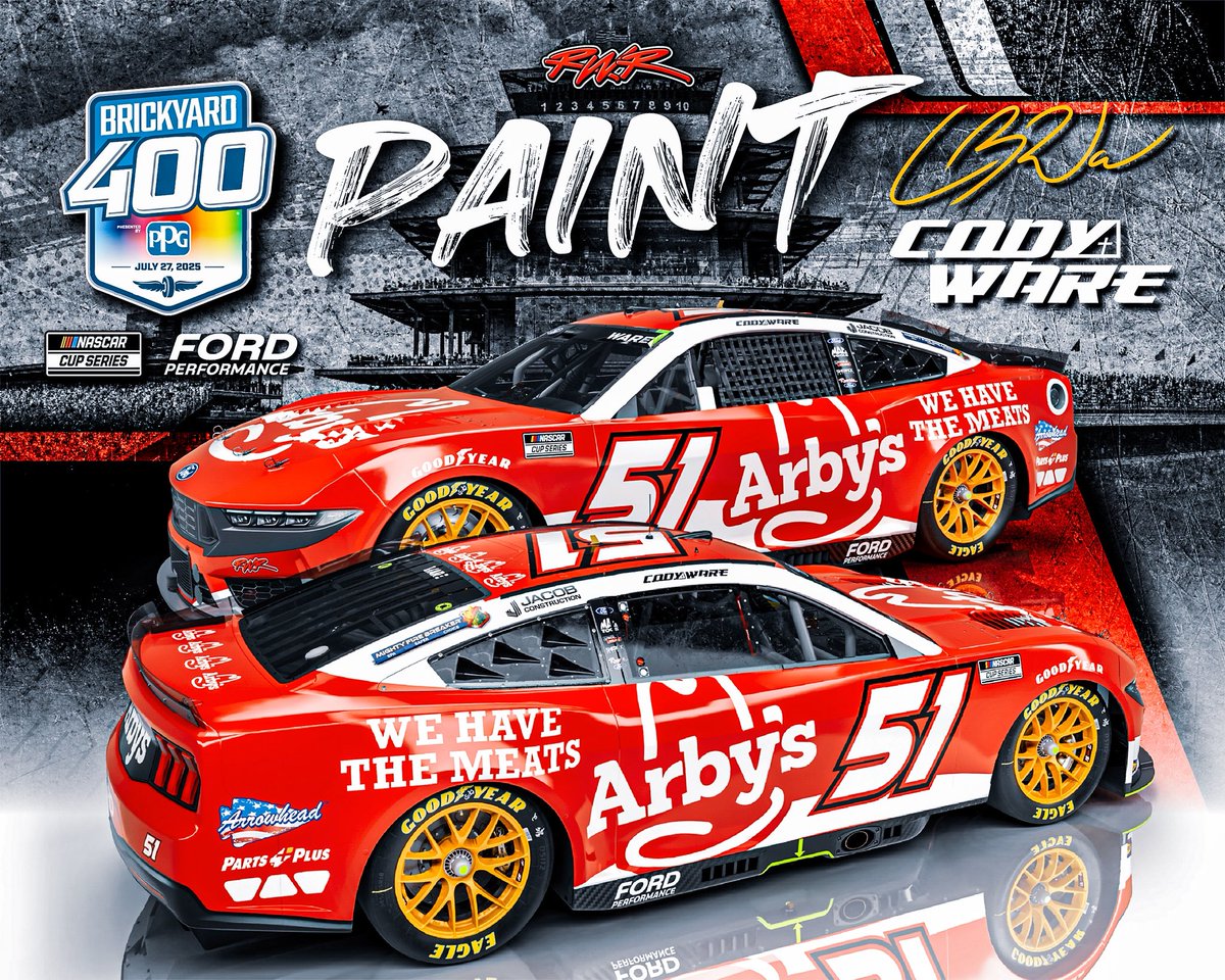 RickWareRacing's tweet image. 🎨 Paint Scheme for the #Brickyard400 @Arbys #51 #WeHaveTheMeats