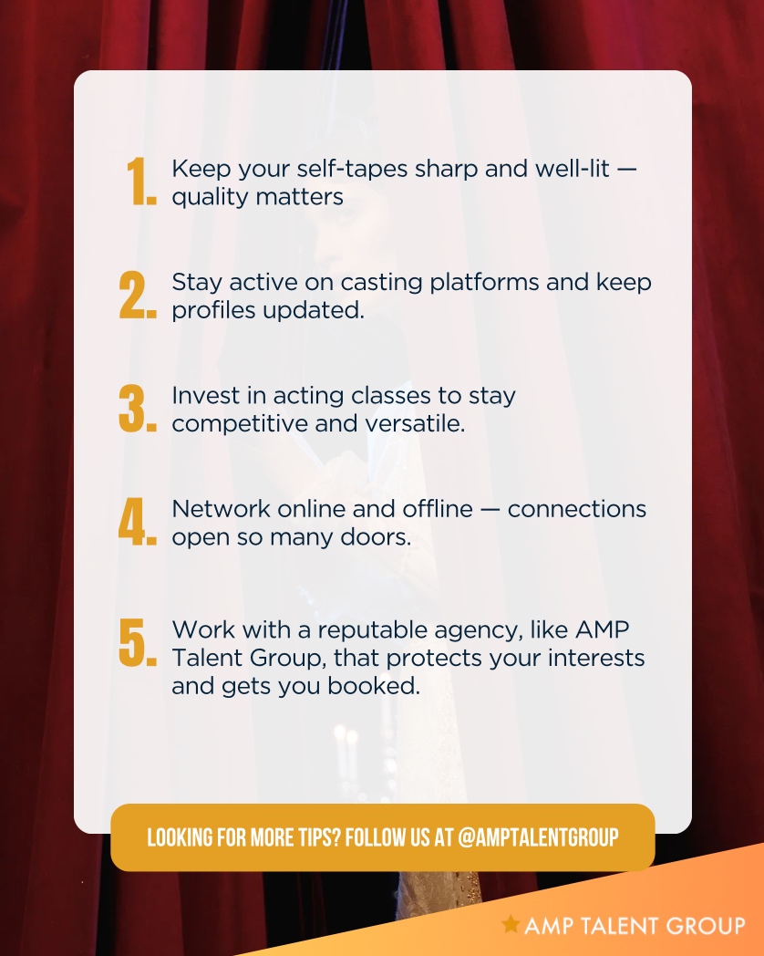 amptalentgroup's tweet image. 🎬 Dreaming of the spotlight? Here are 5 quick tips every aspiring actor in 2025 should know.
Stay ready, stay sharp.... your next big role could be one click away.

📲 Save &amp;amp; share with a fellow actor! 
.
.
.
.
.
#ActorTips #2025ActingGoals #AMPTalentGroup #Actor #Actress