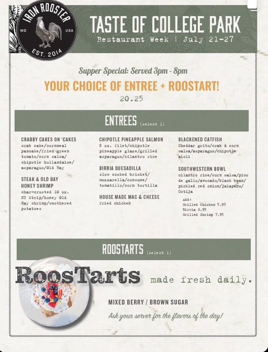 ironroosterfood's tweet image. Only a few days left for the Taste of College Park…don’t worry we saved you a seat ❤️🐓