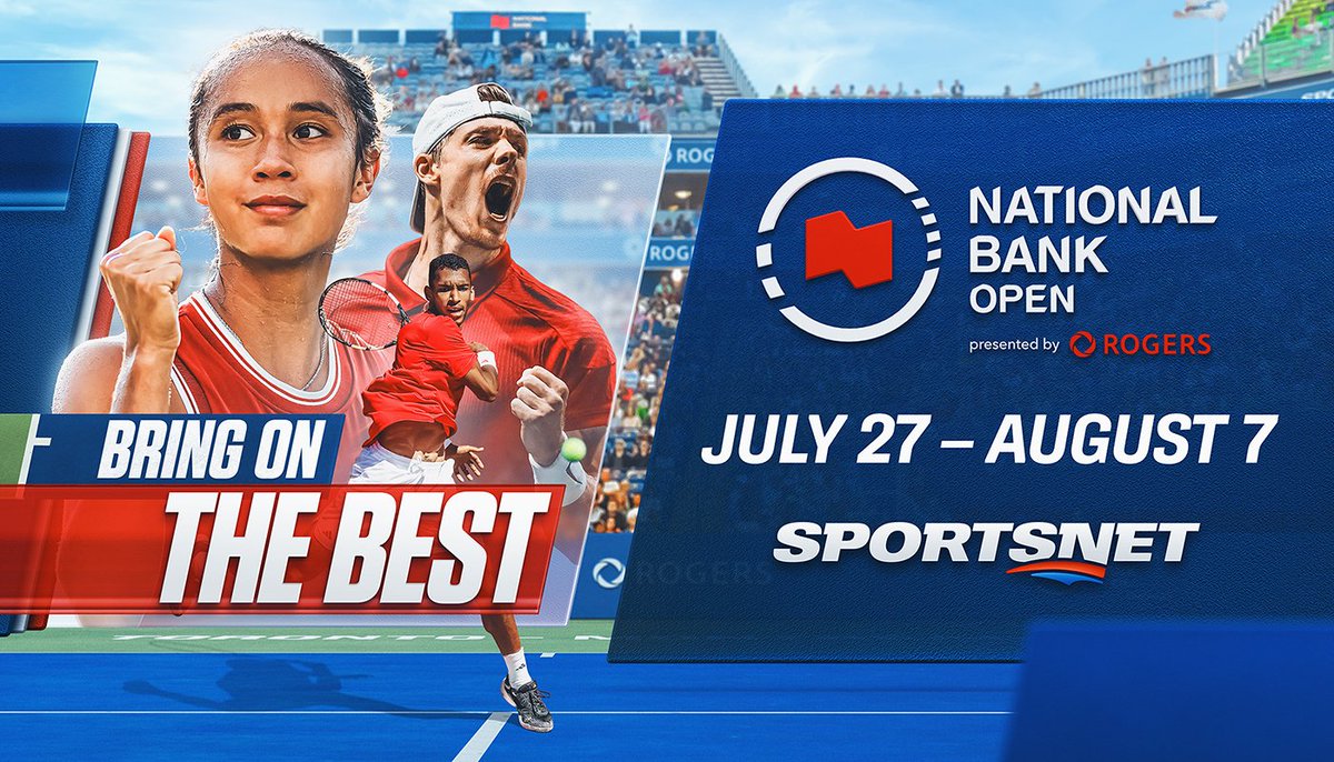 SportsnetPR's tweet image. 📣 Calling all Tennis fans!
@Sportsnet is serving up exclusive coverage of the 2025 National Bank Open presented by Rogers, starting July 27!
More details 👉 rogerssportsandmedia.com/the-latest/spo…