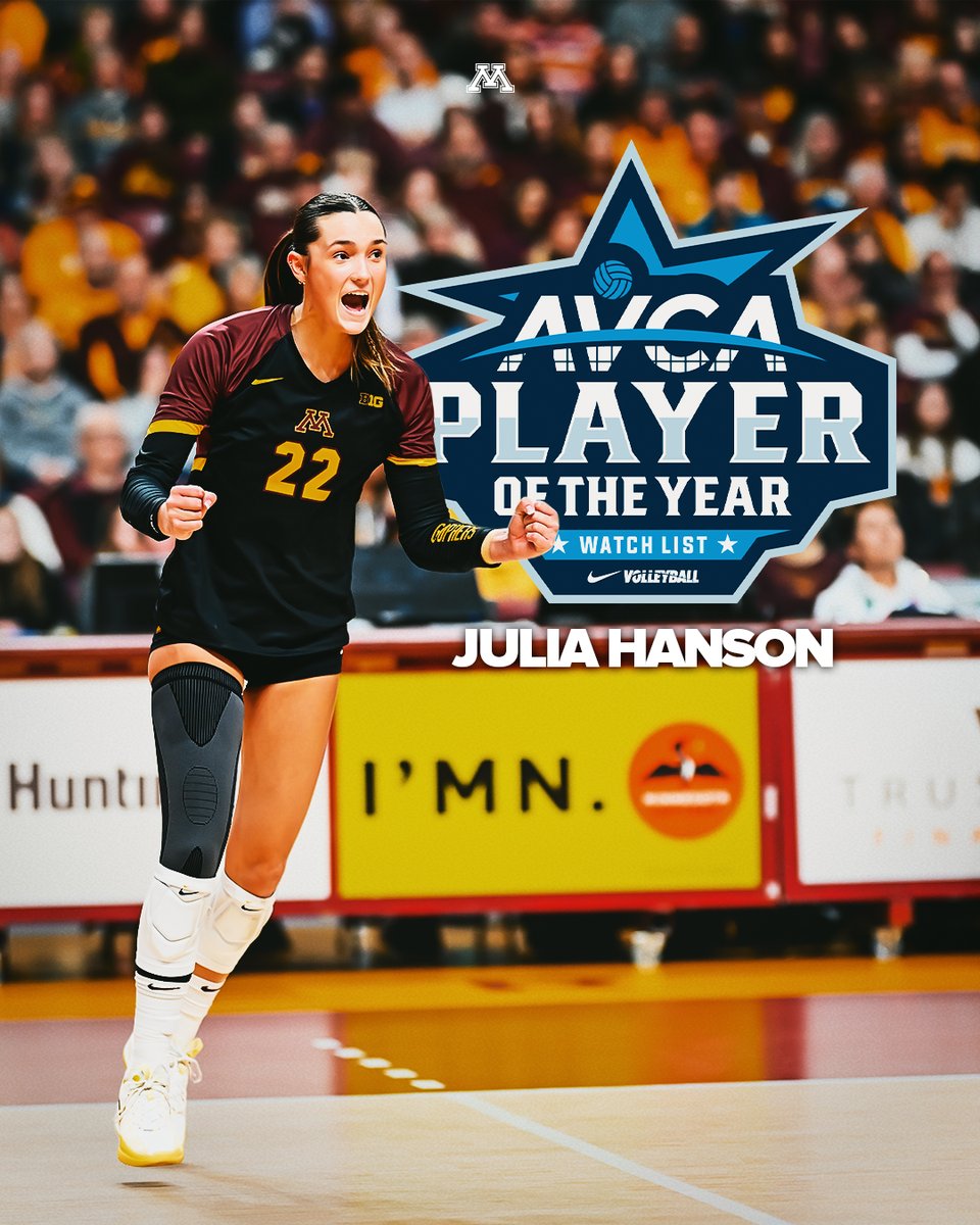 GopherVBall's tweet image. 𝐀𝐕𝐂𝐀 𝐏𝐥𝐚𝐲𝐞𝐫 𝐨𝐟 𝐭𝐡𝐞 𝐘𝐞𝐚𝐫 𝐖𝐚𝐭𝐜𝐡 𝐋𝐢𝐬𝐭 👀
Julia Hanson is one of 30 players in the country to be named to @AVCAVolleyball's preseason POY watch list!
