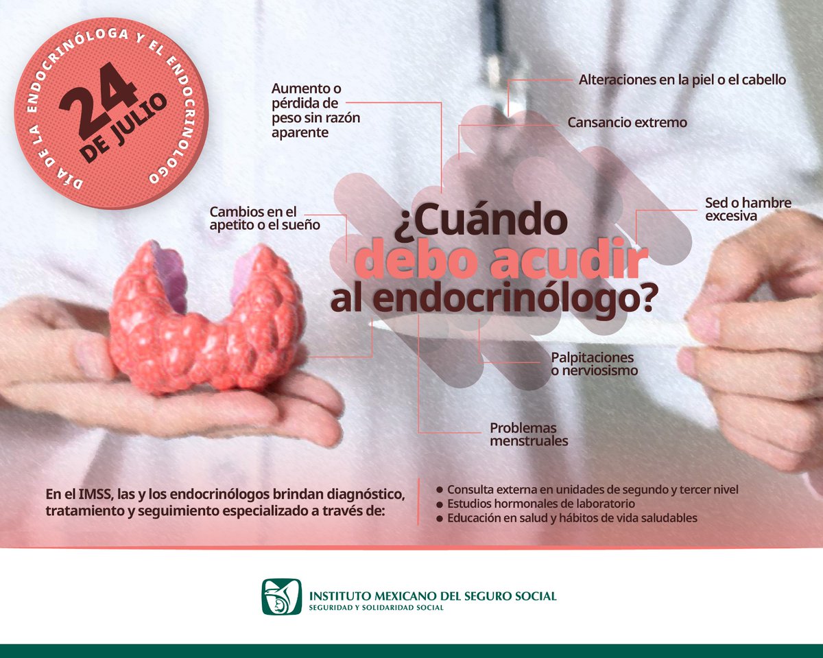 ¿Has tenido cambios en el peso, el sueño 😴 o en la piel? 👀 Podría ser hormonal.

Acude con una o un endocrinólogo 🧑‍⚕️💉
En el IMSS te brindamos atención especializada 💚

#DíaDelEndocrinólogoYLaEndocrinóloga