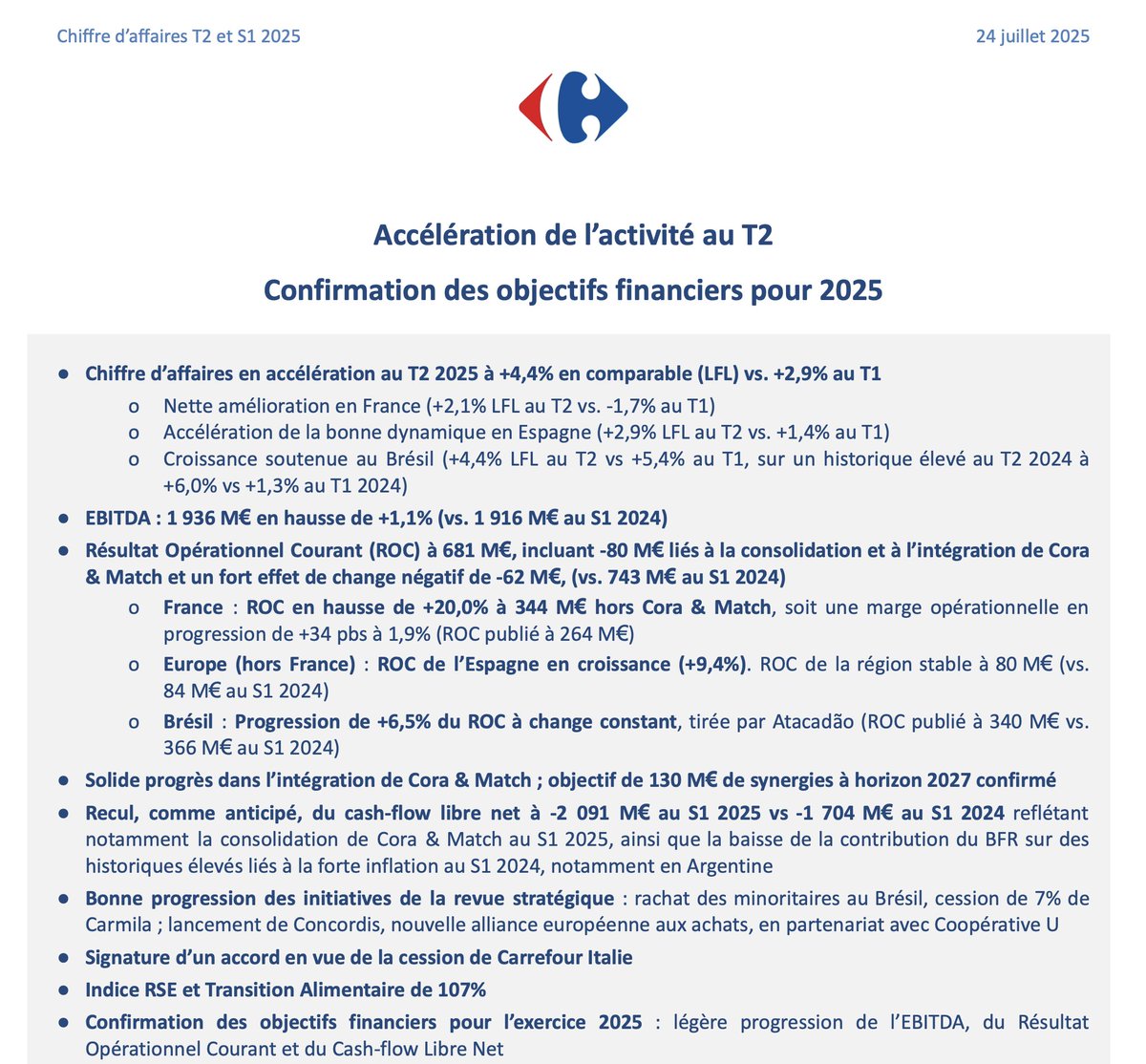 Dauvers70's tweet image. #LEFILCONSO Les résultats Carrefour au S1 2025. Pour les curieux de la version complète et originale, en libre-téléchargement ici >> a-p-c-t.fr/dauvers/fichie…
