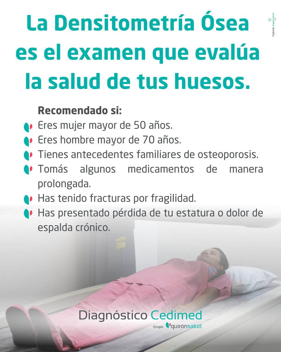 Una detección a tiempo puede prevenir problemas mayores.

Escríbenos a nuestra línea de WhatsApp de citas al 3167668245.

#SaludÓsea #DensitometríaCedimed #PrevenciónEsCuidado #Quironsalud