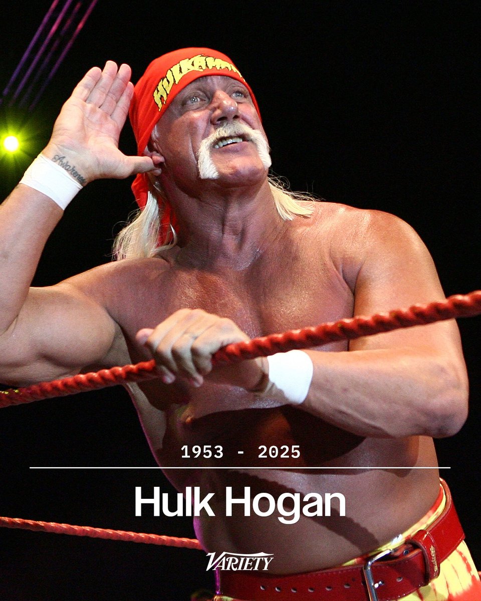 Variety's tweet image. Hulk Hogan, the wrestling icon and actor who became the most recognized star in the sport, has died at 71 years old.
"WWE is saddened to learn WWE Hall of Famer Hulk Hogan has passed away," the sport said in a statement. "One of pop culture’s most recognizable figures, Hogan…