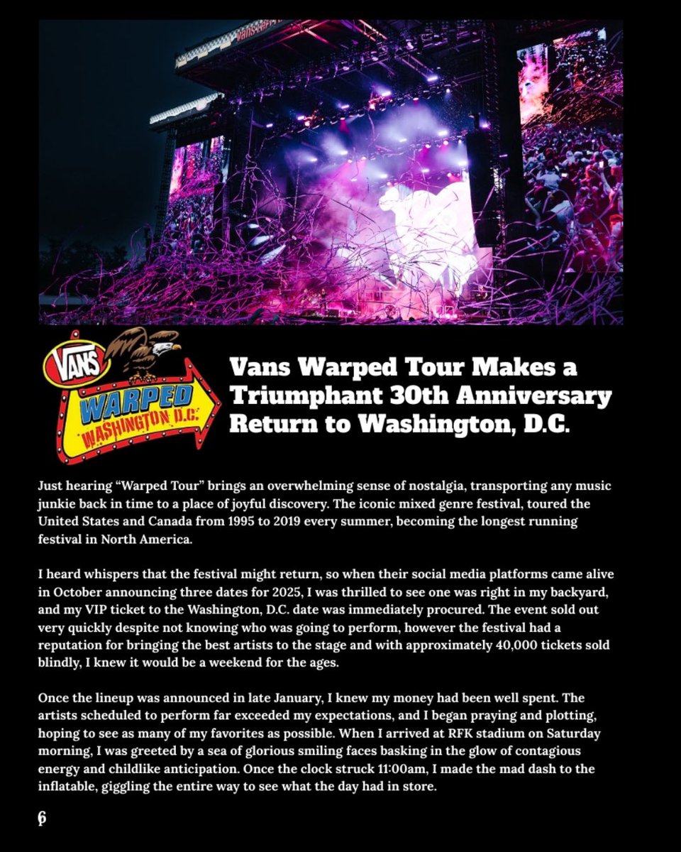 The Sound 228 Magazine: Vans Warped Tour Makes a Triumphant 30th Anniversary Return to Washington D.C.

Author Lisa Wills details her epic VIP experience when the iconic festival made its first stop in the nations capital. 

Read anytime or grab a physical copy,