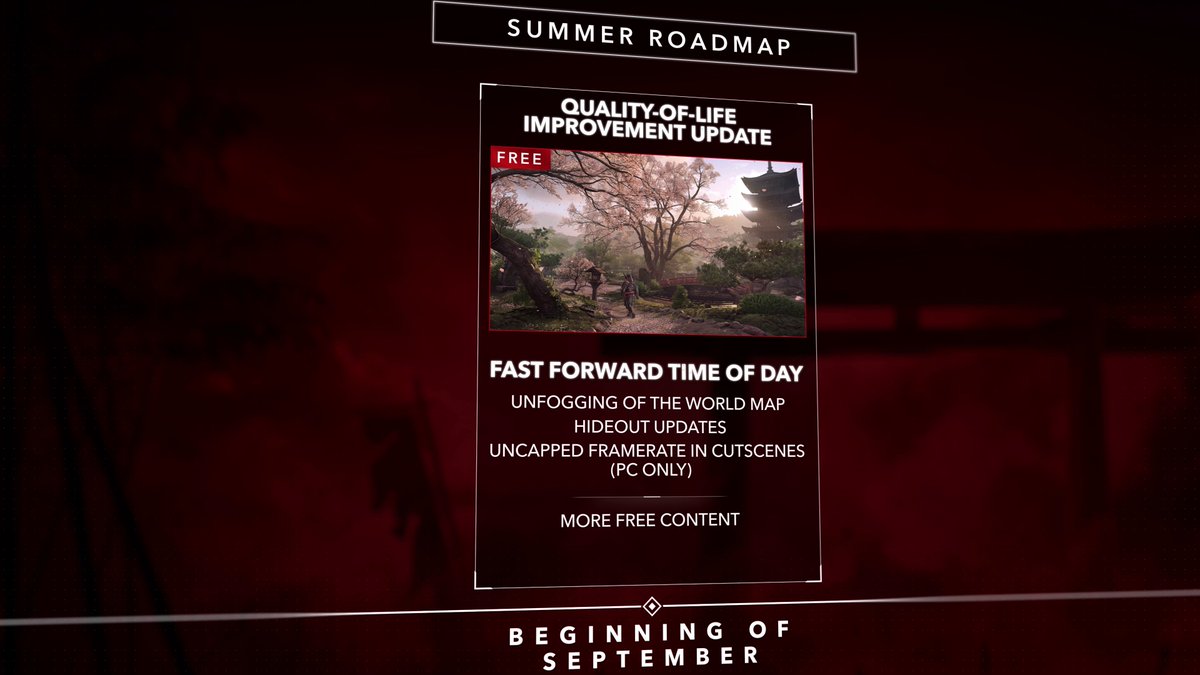 AccessTheAnimus's tweet image. A Quality-Of-Life Update for Assassin's Creed Shadows will release in Early September!
🔴 Fast Forward Time of Day
🔴 World Map Unfog after Viewpoint sync
🔴 New Forge Upgrade
🔴 Uncapped Framerate in cutscenes (PC only)
🔴 Hideout Upgrades
🔴Goodies familiar to long-time fans