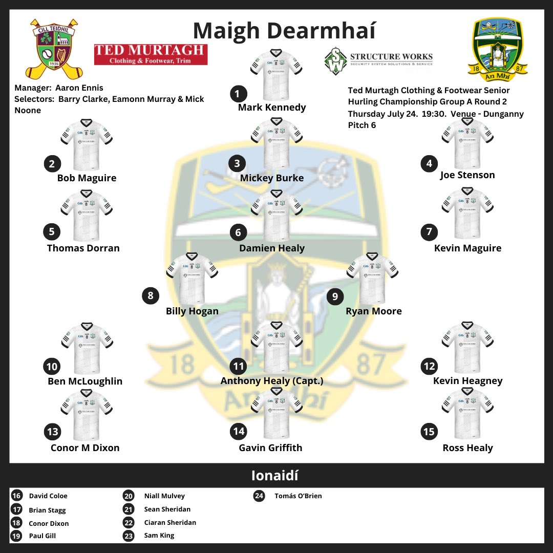 Meath GAA (@meathgaa) on Twitter photo The team news is in for this evenings games in Round 2 of the <a href="/tedmurtaghstrim/">Ted Murtaghs Trim</a> Senior Hurling Championship.
In Group A, <a href="/KiltaleGAA/">Kiltale Hurling Club</a> and <a href="/GaaLongwood/">Longwood Gaa</a> face off in Dunganny at 19:30.
🎟️’s are available via universe.com/users/meath-ga… or scan the QR Code.
#MeathClubChamp25 The team news is in for this evenings games in Round 2 of the <a href="/tedmurtaghstrim/">Ted Murtaghs Trim</a> Senior Hurling Championship.
In Group A, <a href="/KiltaleGAA/">Kiltale Hurling Club</a> and <a href="/GaaLongwood/">Longwood Gaa</a> face off in Dunganny at 19:30.
🎟️’s are available via universe.com/users/meath-ga… or scan the QR Code.
#MeathClubChamp25