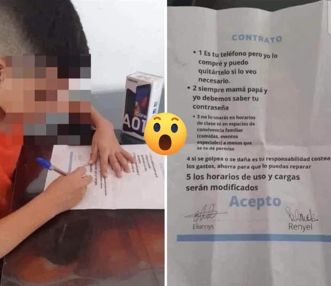 Papás le compraron su primer teléfono y firmó contrato para su uso. 

Les sugeriría: 6. El teléfono se apaga a las 10:00pm cada día y se enciende después de desayunar.