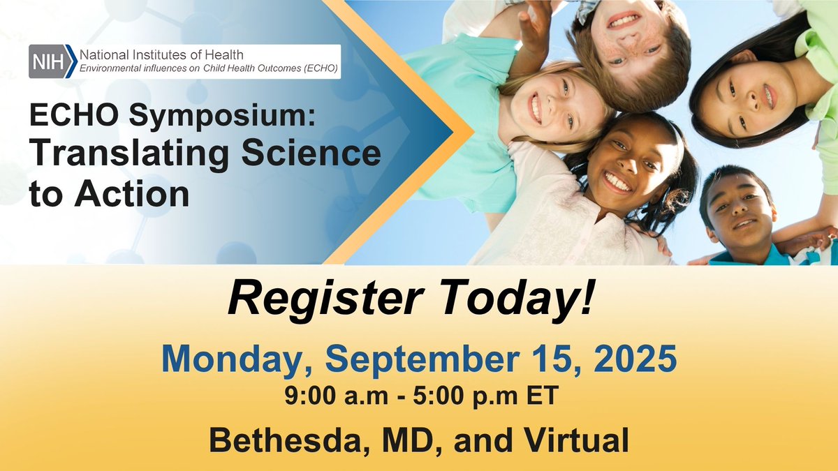 NIH (@nih) on Twitter photo 📆 Mark your calendars for the inaugural ECHO Symposium: Translating Science to Action on September 15, 2025! Join <a href="/ECHOChildHealth/">ECHO Child Health Research</a> at NIH or online for a deep dive into the factors affecting child health. Register today! #ECHOSymposium2025 #MAHA cvent.me/8229Py 📆 Mark your calendars for the inaugural ECHO Symposium: Translating Science to Action on September 15, 2025! Join <a href="/ECHOChildHealth/">ECHO Child Health Research</a> at NIH or online for a deep dive into the factors affecting child health. Register today! #ECHOSymposium2025 #MAHA cvent.me/8229Py