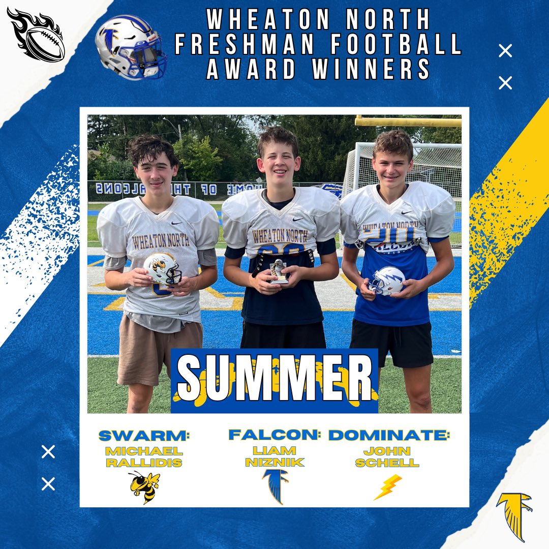 Congratulations to our summer week 3 award winners! The Swarm, Falcon, and Dominate awards are earned through exemplifying the values of Defense (#Swarm), Offense (#Dominate), and the program (#Falcon). #WeAreNorth