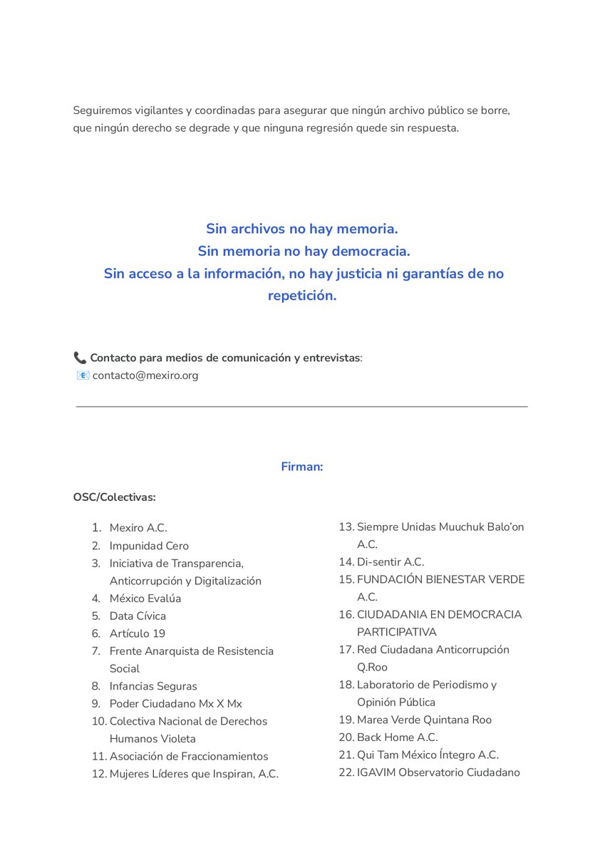 yoMexiro's tweet image. ❗No hubo anuncio público, ni protocolo técnico, ni garantía de integridad documental.
Las exigencias siguen:
✅ Restitución total y trazable
✅ Informe técnico del traspaso
✅ Supervisión independiente y ciudadana