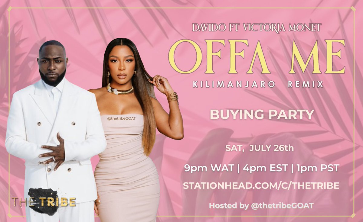 VictorianStats's tweet image. CALLING ALL TRIBE! 🗣️ The Official Buying Party for the “Offa Me” remix is coming THIS Saturday ONLY on the Tribe Channel!
Let’s get DEEP in our bags for Victoria Monet and Davido! 👛 Use #offameremix below 🐆5️⃣
🔗: Stationhead.com/c/thetribe
Sign up NOW:
stationhead.com/on/sign-up