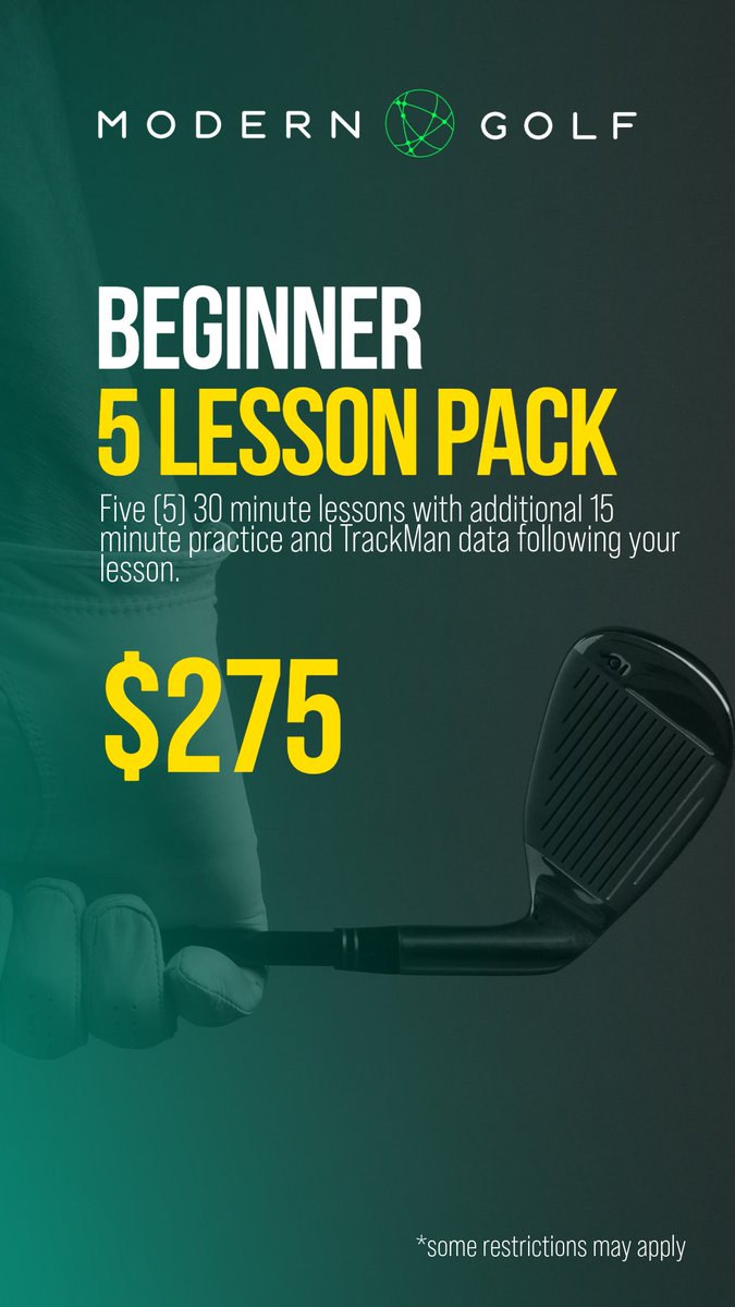 ModernGolfCA's tweet image. Modern Golf's #NEW Beginner 5 Lesson Pack is $275 for five 30-minute #golf lessons with an additional 15-minutes of practice on TrackMan immediately after. Hone in on those new lessons with TrackMan data! Buy yours now shop.moderngolf.ca/beginner-5-les…

#golflessons #trackman #moderngolf
