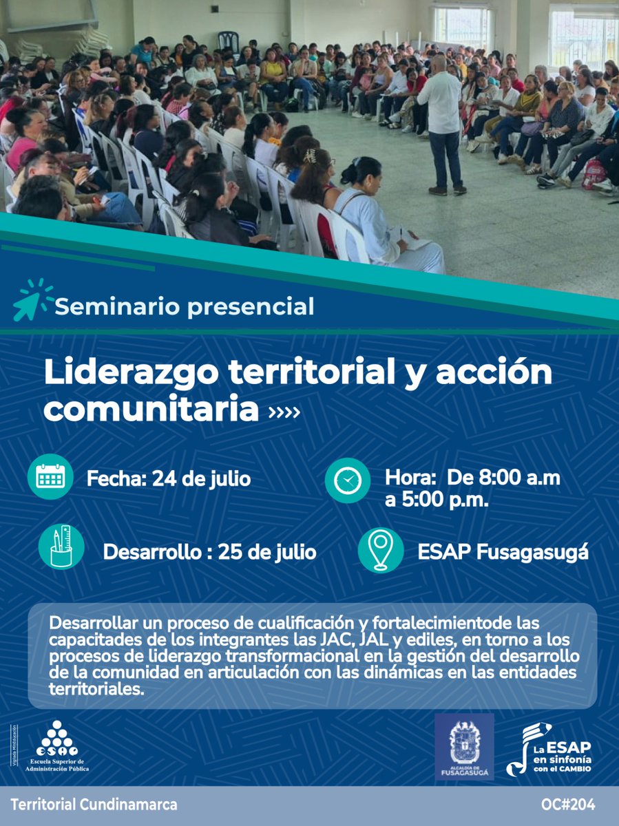 Mañana día 25 de julio estaré con territorial C/marca <a href="/ESAPOficial/">ESAP Oficial</a> en Fusagasugá. Seminario presencial: Liderazgo Transformacional. Inscríbanse, no tiene costo. Será un gran placer y privilegio compartir. Nos vemos con alegría y aprendizaje