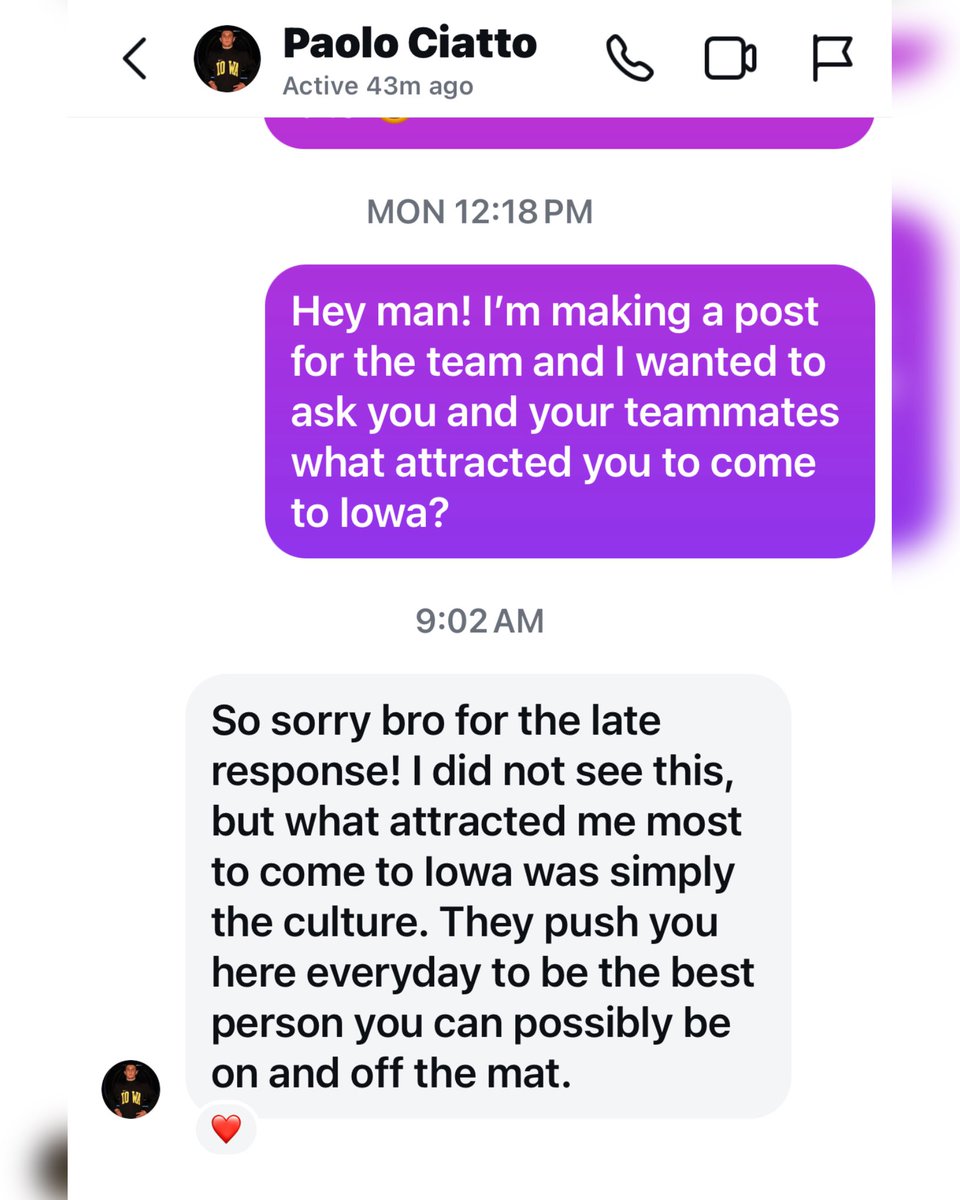 HawkeyeSource's tweet image. Here is another response I got by 2025 signee Paolo Ciatto😁🔥

I unfortunately got the message after I posted the 17 part🤣😂