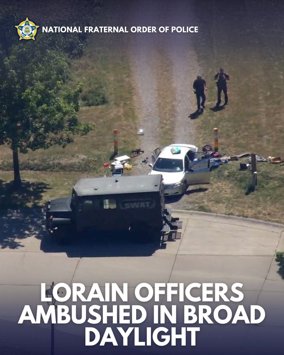 GLFOP's tweet image. They never saw it coming.
On July 23, three Lorain Police Officers were ambushed while simply eating lunch in their patrol cars. Without warning, a gunman opened fire—injuring Officers Peter Gale, Phillip Wagner, and Brent Payne.
This was a targeted attack. A calculated act of…