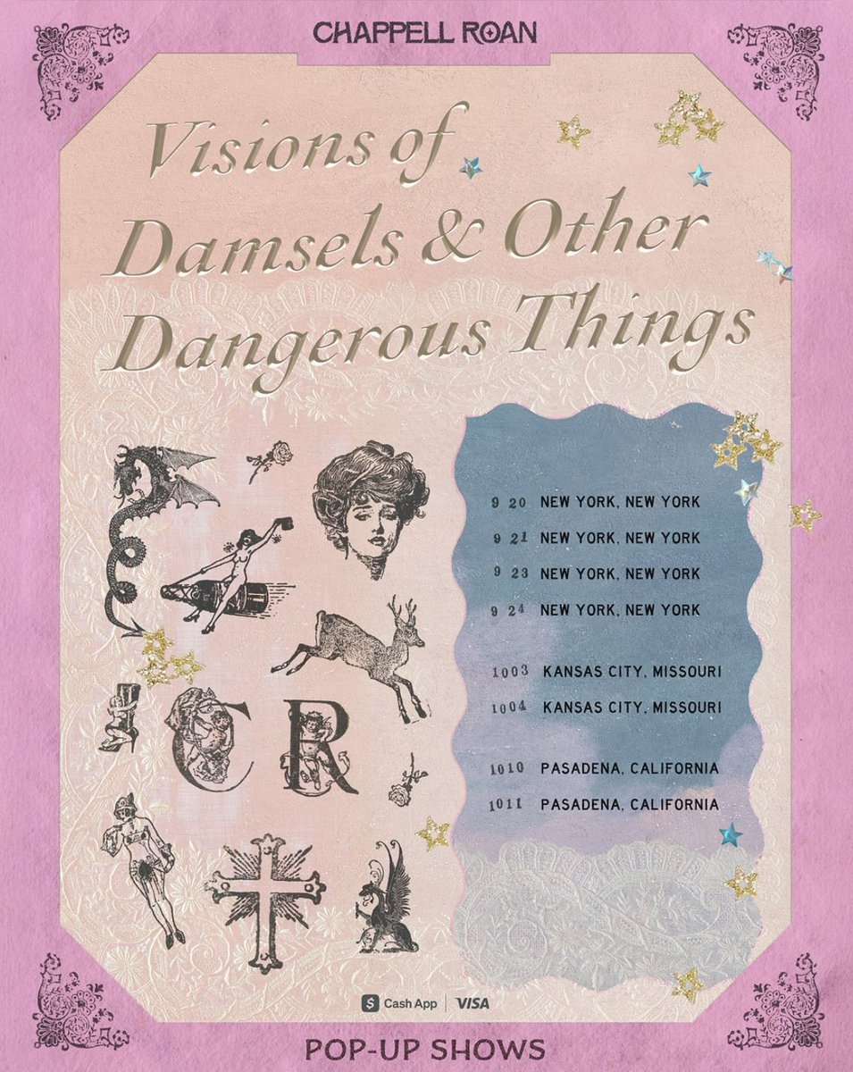 chappellroanPH's tweet image. 🚨 Chappell Roan Fandemonium announces an upcoming ‘Visions of Damsels & Other Dangerous Things Pop-Up Shows’ to New York, Kansas City, and Los Angeles this fall!!!
Proceeds will be donated in support of Trans youth. 🏳️⚧️
For more details, visit ⬇️
chappellroanshows.com