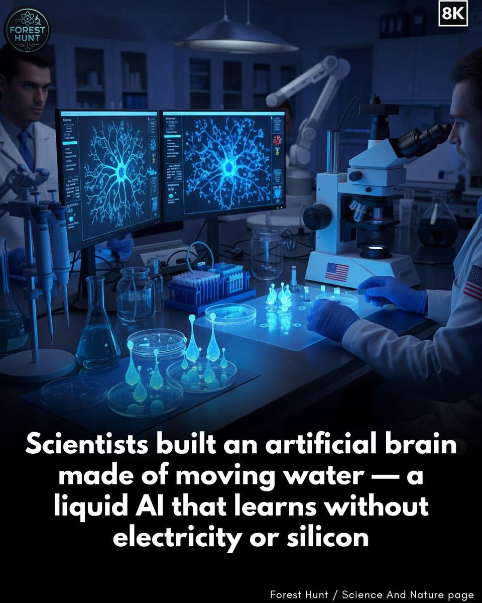 JaysonDC123's tweet image. Scientists just created the world’s first fluid-based neural network — a thinking machine made of moving water

In a bold new direction for computing, researchers at the University of Chicago have built a neural network entirely out of water and salt — a fluidic system that…
