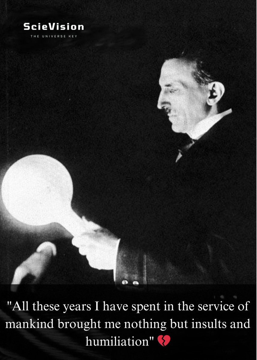 scievision369's tweet image. Nikola Tesla's last message to his mother, Georgina-Djuka Tesla, expressed regret and unfulfilled service. He wrote, "All these years I spent serving mankind brought me only insults and humiliation." 💔
This reflected his disappointment despite his groundbreaking contributions…