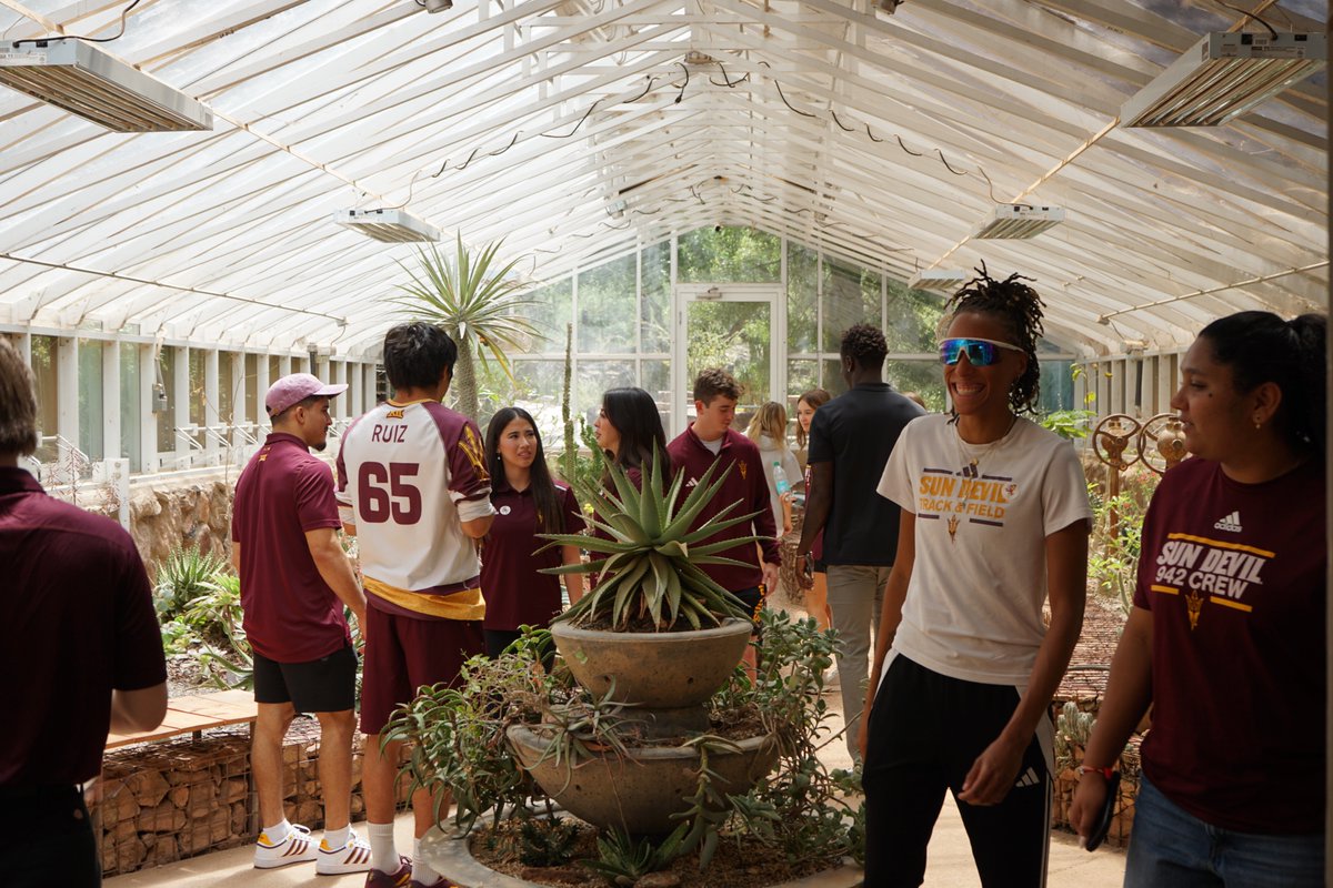TheSunDevils's tweet image. The Sun Devil Caravan, presented by @resolutioncu, continued at the scenic @BoyceThompson. Not only was it a beautiful moment of connection with the Superior community, but it also gave our student-athletes, spirit squad, and 942 crew a chance to learn about the unique desert…