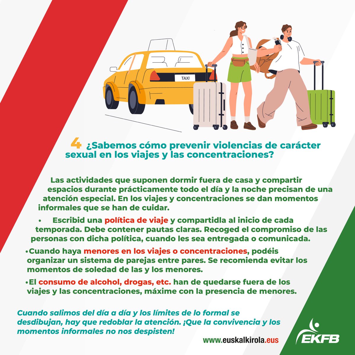 💜 Sexu indarkeriaren prebentzioa federazioetan. 
👇🧳 🚗 Bidaietarako eta kontzentrazioetarako gomendioak.

…

💜 La prevención de la violencia de carácter sexual en el ámbito federativo. 
👇🧳 🚗 Recomendaciones para viajes y concentraciones.

#ekfb #euskalkirola