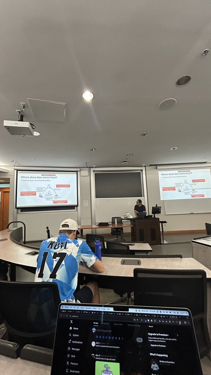 sitting in a lecture from <a href="/X/">X</a>’s ex-senior ml engineer, learning about how x’s recommendation bias works while scrolling X