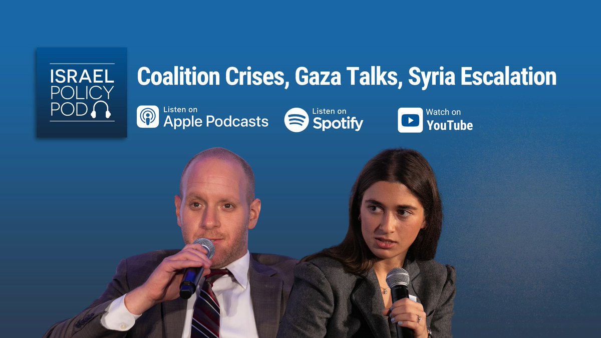 IsraelPolicy4m's tweet image. On this #IsraelPolicyPod, @NeriZilber and @ReichmanShanie discuss the crisis inside the Netanyahu governing coalition, the chances of a snap election being called, the escalation last week between Israel and Syria, and more. israelpolicyforum.org/2025/07/24/coa…