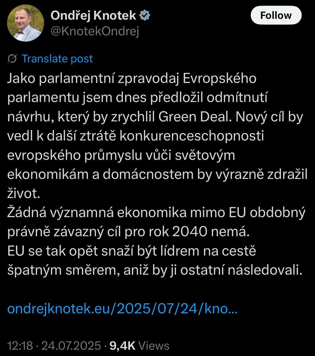 ondrejkrutilek's tweet image. Kolegu Ondřeje Knotka už znáte. Dnes jako zpravodaj teatrálně odmítl klimatický cíl EU pro rok 2040 s tím, že jej jiné světové ekonomiky nemají.
Pro připomenutí: v roce 2021 tentýž Ondřej Knotek se svými kolegy z ANO podpořil Evropský klimatický zákon. Ten převedl do unijního…