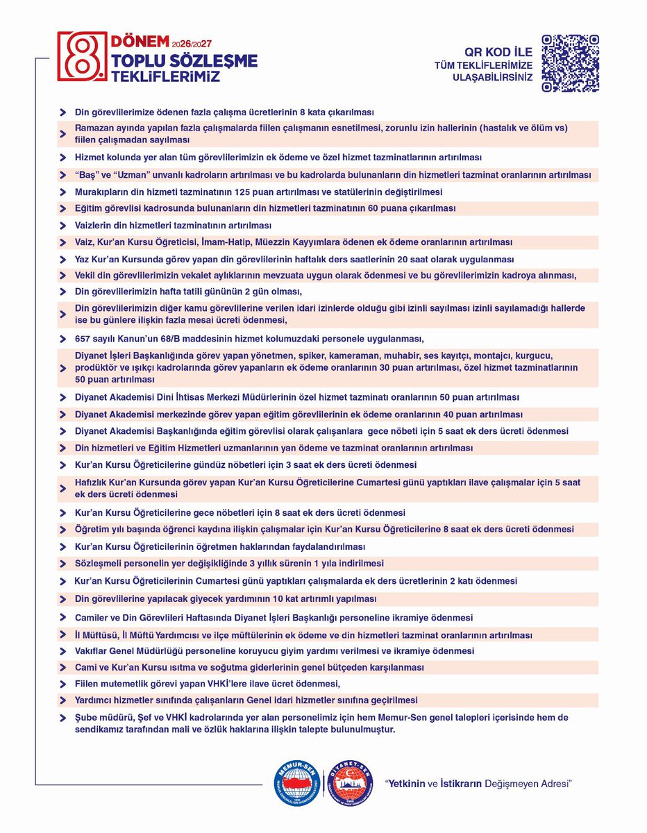 📍8. Dönem Toplu Sözleşme Tekliflerimize Linkten Ulaşabilirsiniz. 

👉shorturl.at/uJ0HG

#MemurunTeklifi