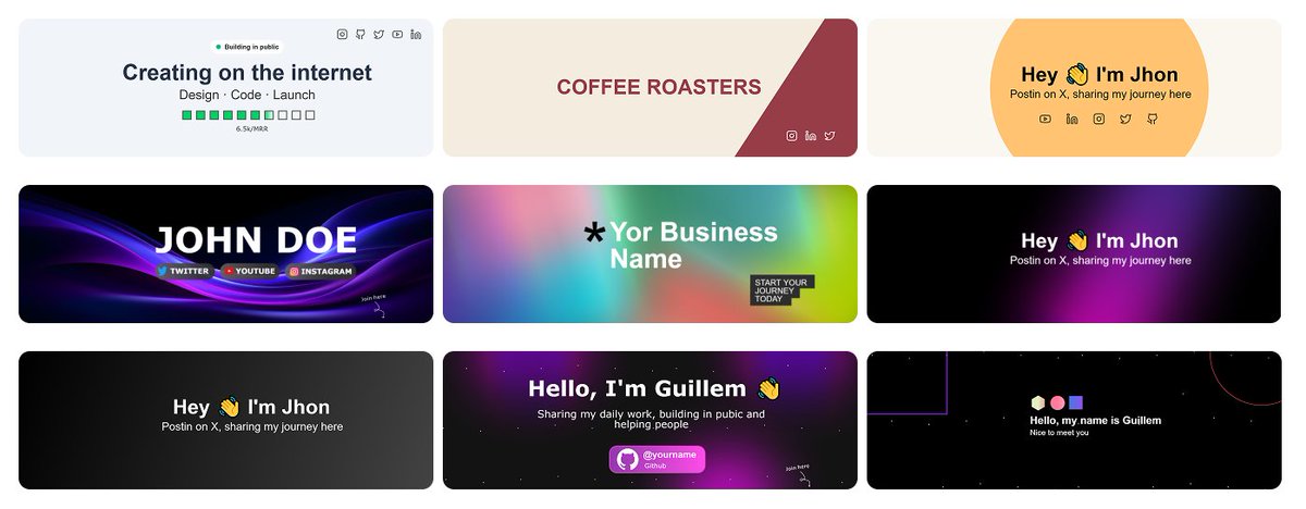 Make your profile match your vibes 

With ready to edit and use header templates. 
It's free (By NOW).
Soon I'll share the link with you, mates. 
Feel free to ask for a custom one ;)