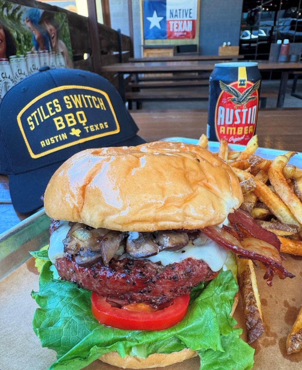 We’re not saying we have a favorite…but yall might want to get by for this one today! 🔥 The Mushroom, Bacon, Swiss Smoked Brisket Burger: Dressed w Bacon, Swiss Cheese, Sauteed Mushrooms, Lettuce, Tomato, Pickles, and Mayo. Choice of Homemade Onion rings or Homemade Fries. #BBQ
