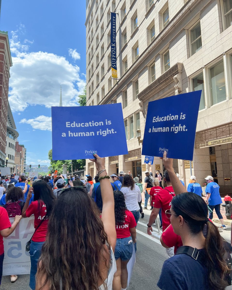 PerkinsVision's tweet image. The #ADA is here, we will not disappear. 📣
Perkins was honored to march alongside friends, advocates, and organizations from across the Commonwealth to celebrate the 35th anniversary of the #AmericansWithDisabilitiesAct at @DisabilityBos' #ADA35 event.