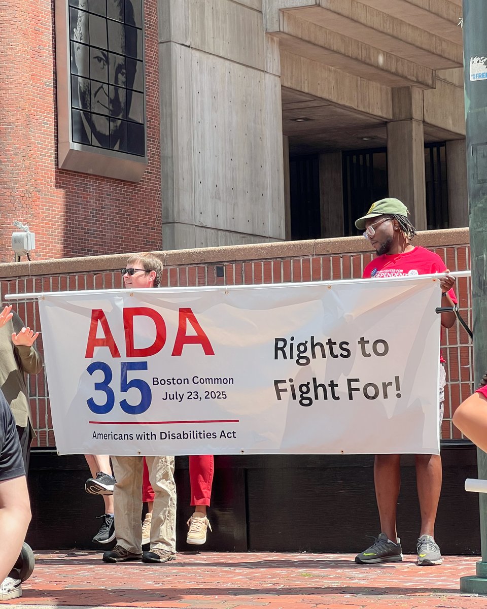 PerkinsVision's tweet image. The #ADA is here, we will not disappear. 📣
Perkins was honored to march alongside friends, advocates, and organizations from across the Commonwealth to celebrate the 35th anniversary of the #AmericansWithDisabilitiesAct at @DisabilityBos' #ADA35 event.