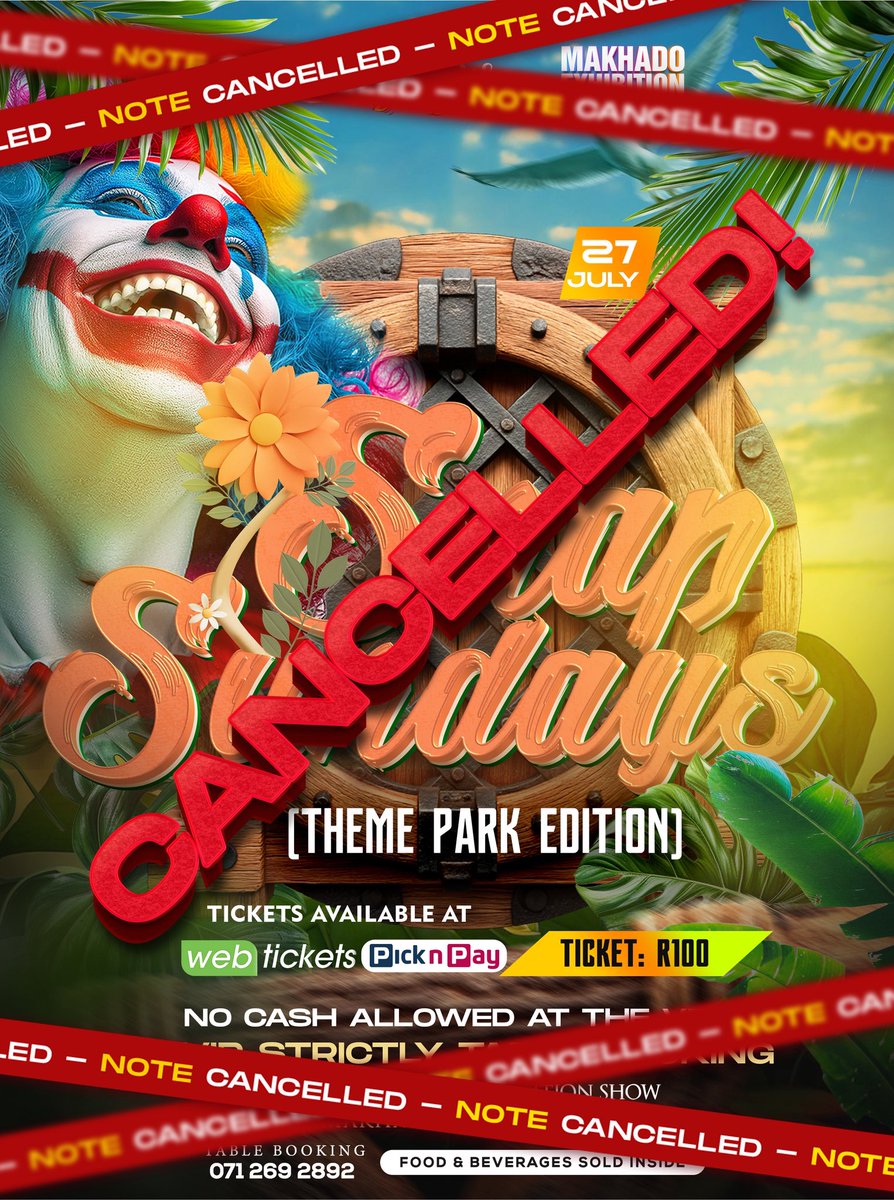 Due to unforeseen circumstances Snap Sundays won’t be taking place at Makhado Show Ground this Sunday, (27th July) Thank you for your patience And continuous support ‼️‼️See you Soon🫰🏽