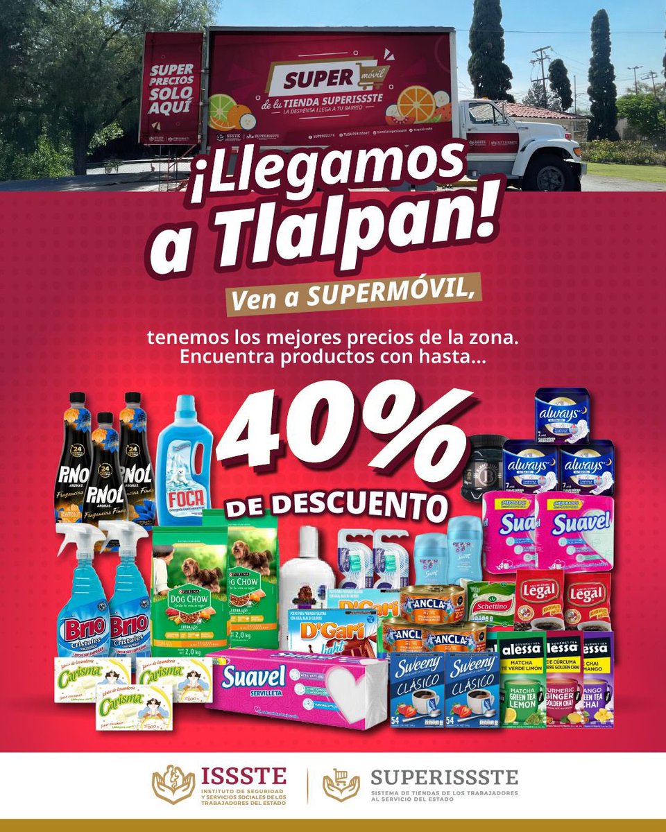 DuniaLudlow's tweet image. 📢 Vecinas y vecinos, ¡Llegó nuestro #SúperMóvil de @TUSUPERISSSTE a la @TlalpanAl! @Gabyosoriohdz
Te esperamos de 10 a 17 horas con productos de la canasta básica a precios accesibles, para seguir apoyando la economía de las familias mexicanas. ¡Ven y aprovecha! Porque en…
