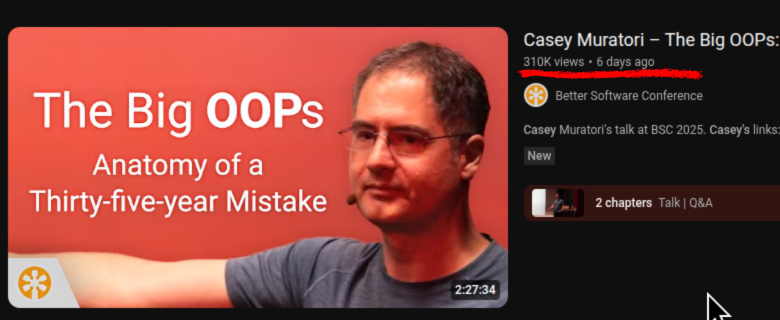 beginbotbot's tweet image. "Everyone's attention span is fried,
you have to make short-form content,
no one will watch a 2 and a half-hour conference talk"
Casey: Hold my Beer