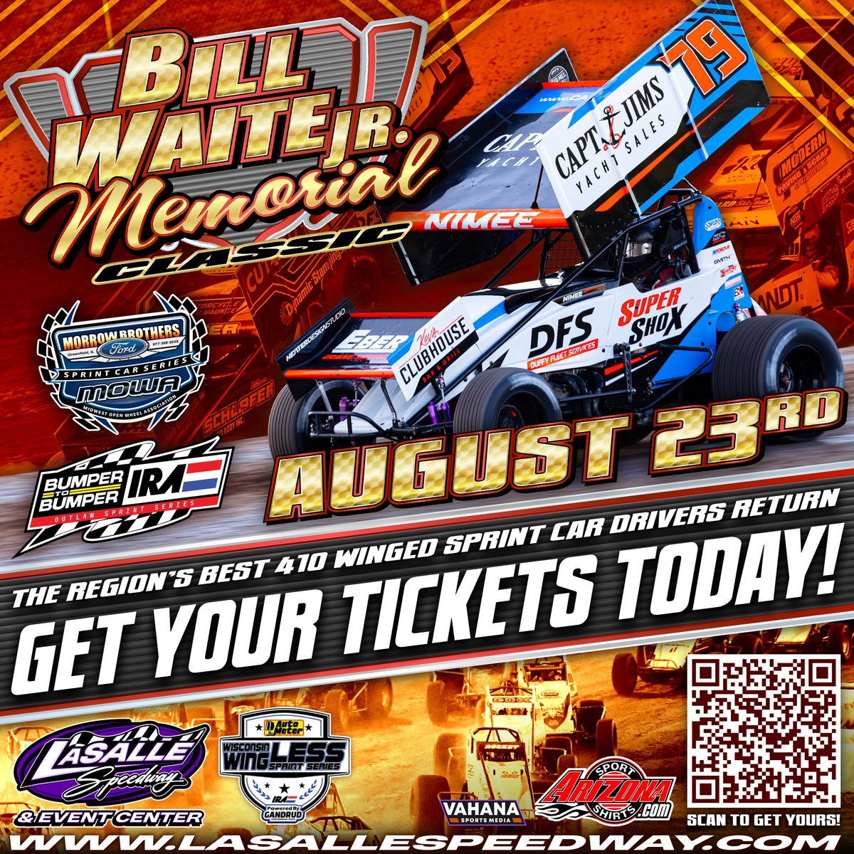 Get your tickets NOW for the return of the Bill Waite Jr. Memorial to <a href="/LaSalleSpeedway/">LaSalle Speedway</a> on Saturday, August 23rd featuring the <a href="/IRA_sprints/">IRA Sprints</a>, <a href="/mowasprints/">Midwest Open Wheel</a>, and <a href="/WI_WingLESS/">Wisconsin_WingLESS</a> 👇

myracepass.com/tracks/1995/ti…