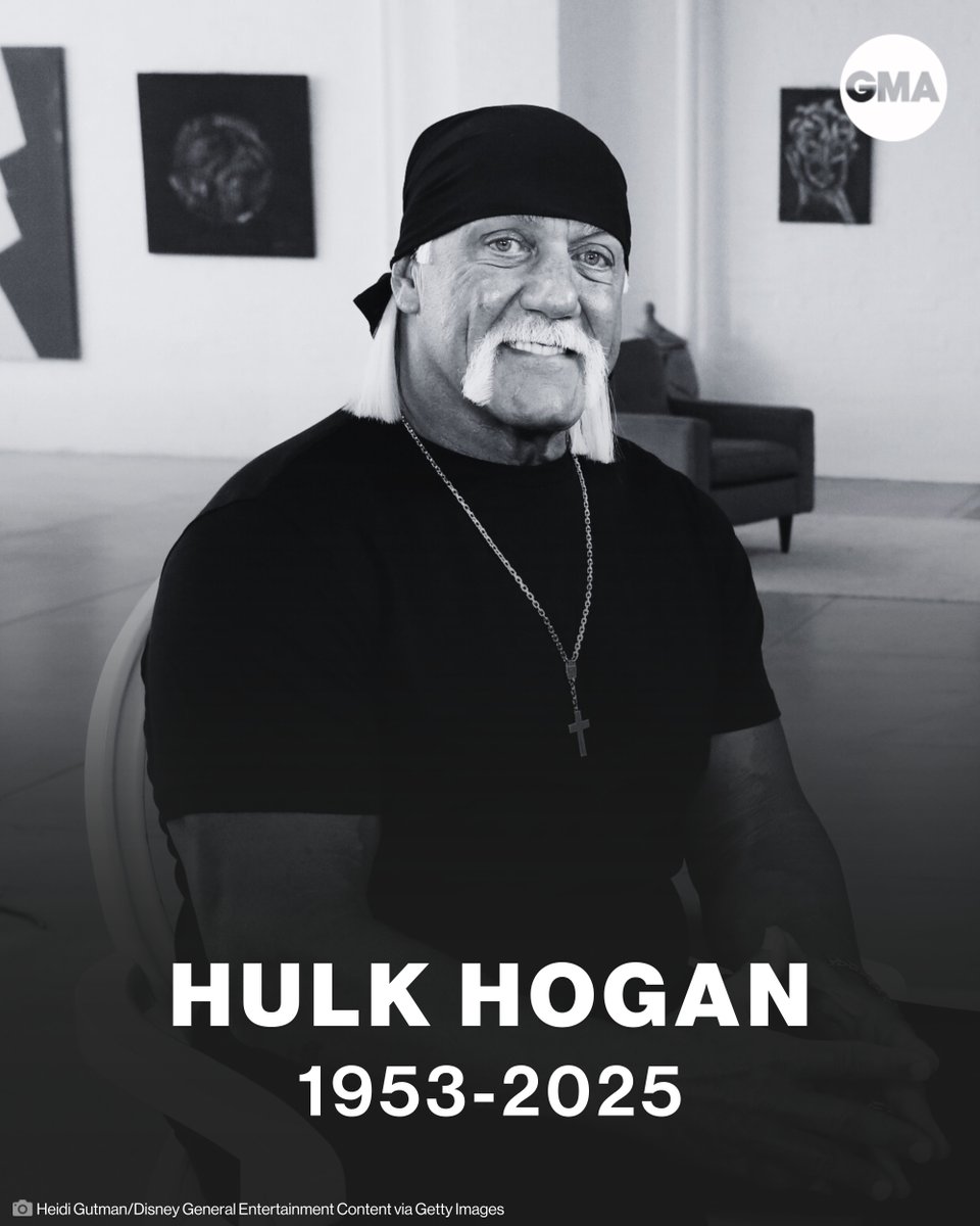 GMA's tweet photo. Two-time WWE Hall of Famer and former world champion Hulk Hogan, whose real name was Terry Gene Bollea, died Thursday at the age of 71, according to Clearwater, Florida, police and World Wrestling Entertainment.

More here: https://t.co/4SzO1x9mp4 https://t.co/3DKRcI6yCA